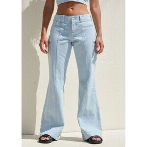 Pacsun Light Blue Ribbed Low Rise Flare Cargo Jeans Size 28 Pants